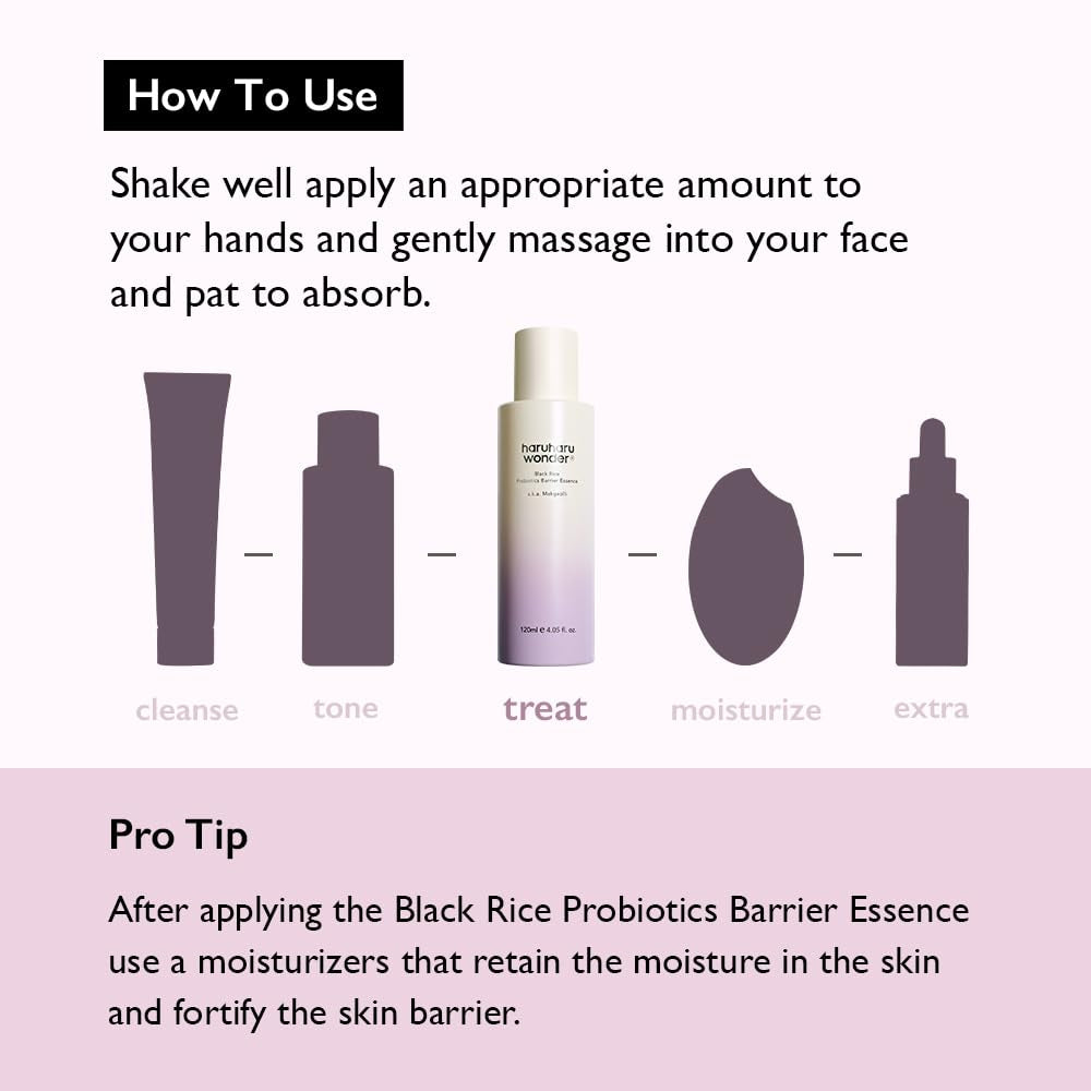 Wonder Black Rice Probiotics Barrier Essence 4.05 Fl. Oz., Essence Toner to Strengthen Skin Barrier with Ceramides, Fermented Ingredients, Soothing, Moisturizing, Plumping, White