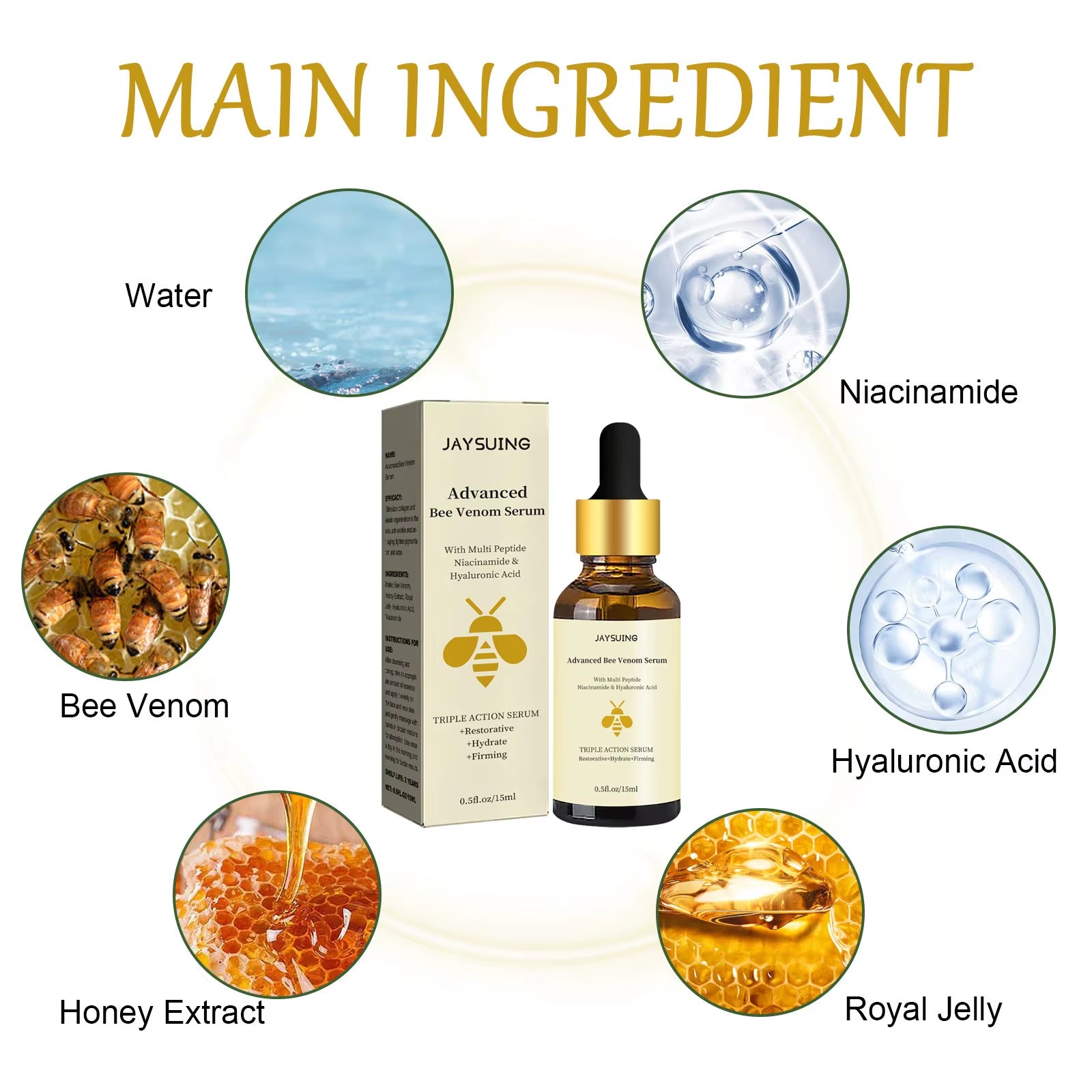 Bee Venom anti Wrinkle Essence Anti-Aging Polypeptide Hyaluronic Acid Essence Can Repair Moisturize and Tighten Facial Skin