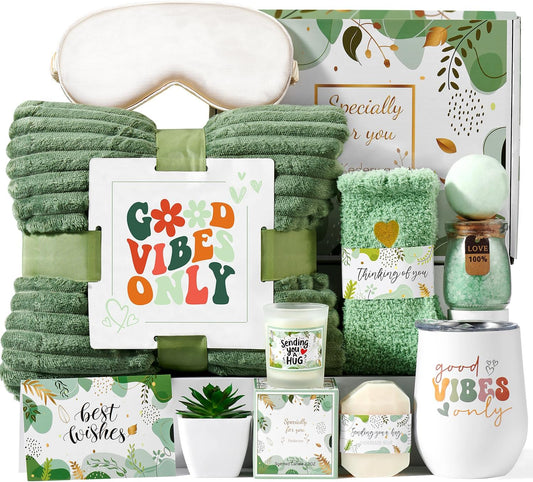 Self Care Gifts for Women Get Well Soon Gifts Basket,Relaxing Spa Basket Care Package with Tumbler and Blanket Thinking of You Gifts