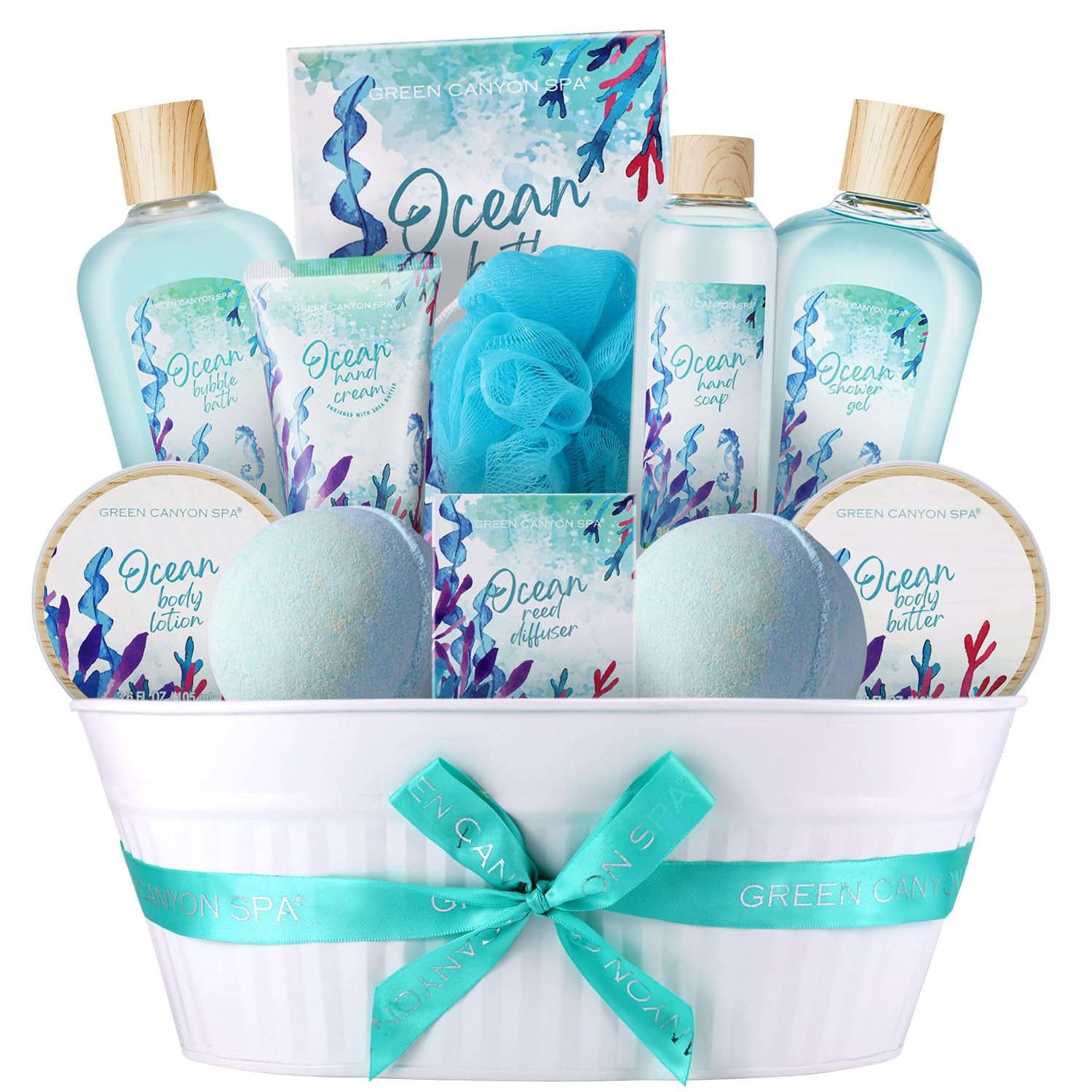 Gift Baskets for Women, Bath and Body Gift Set for Women, 12Pcs Ocean Spa Sets Includes Bubble Bath, Body Lotion,Mothers Day Gifts for Her,Spa Baskets