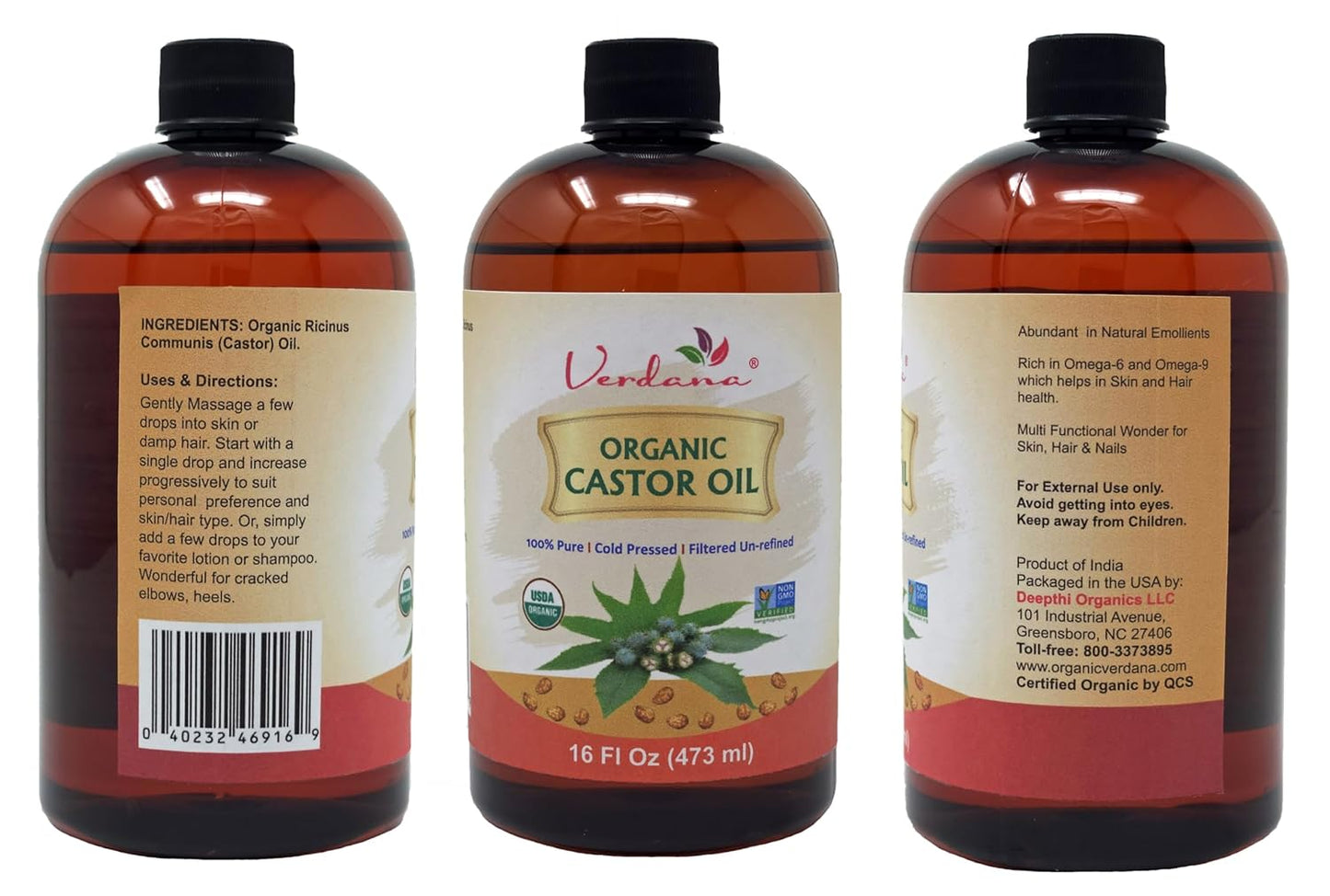 Organic Castor Oil – 16 Fl Oz Size – Cold Pressed, Unrefined, Hexane-Free – USDA Organic – Natural Moisturizer for Hair Growth, Eyelashes, Skin, Scalp & Castor Oil Packs