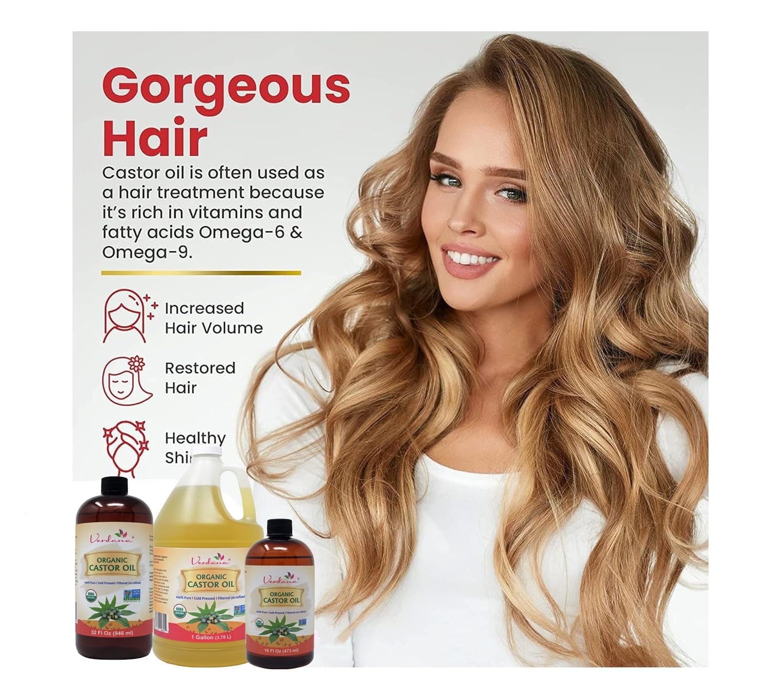 Organic Castor Oil – 16 Fl Oz Size – Cold Pressed, Unrefined, Hexane-Free – USDA Organic – Natural Moisturizer for Hair Growth, Eyelashes, Skin, Scalp & Castor Oil Packs