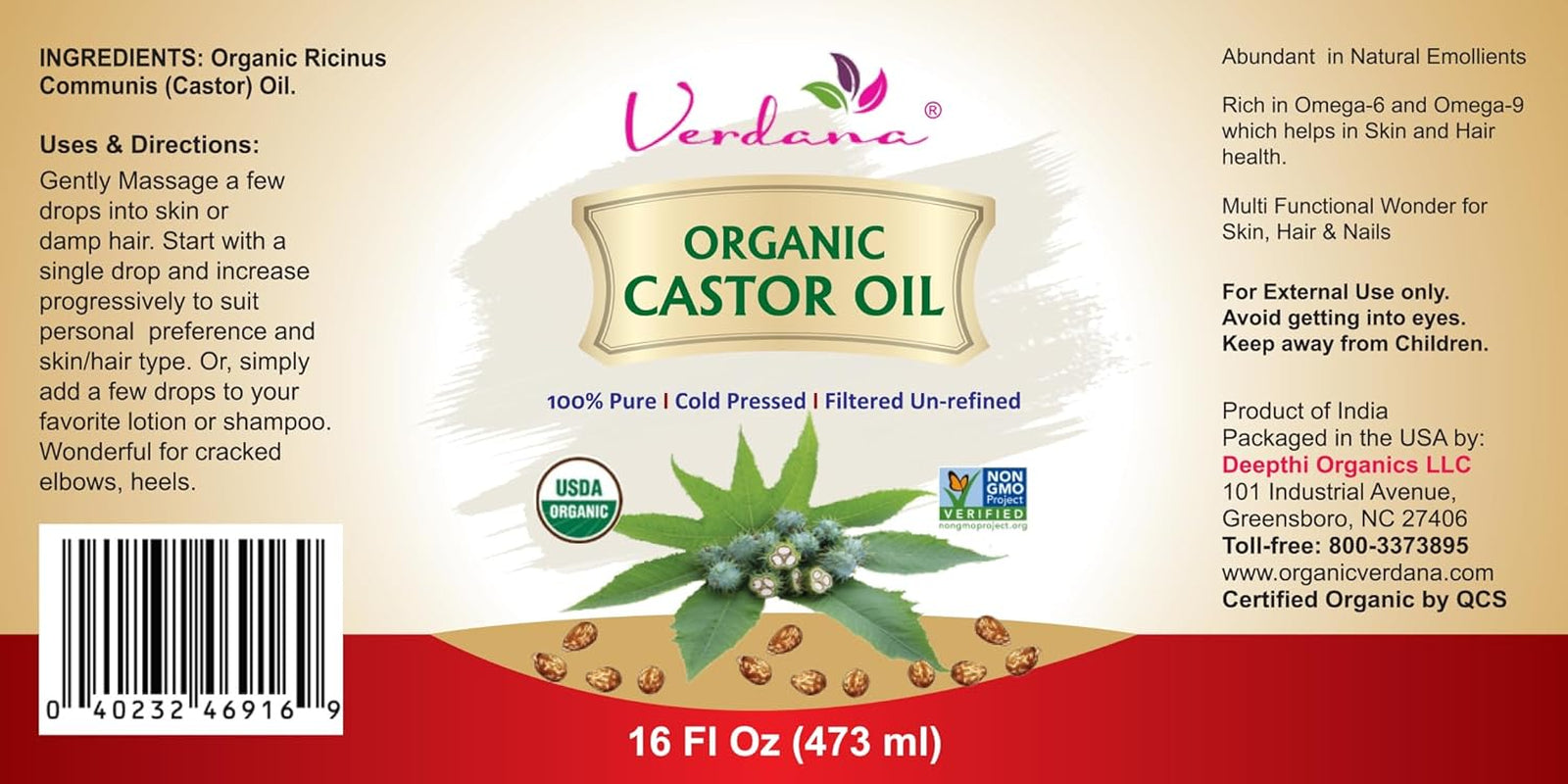 Organic Castor Oil – 16 Fl Oz Size – Cold Pressed, Unrefined, Hexane-Free – USDA Organic – Natural Moisturizer for Hair Growth, Eyelashes, Skin, Scalp & Castor Oil Packs
